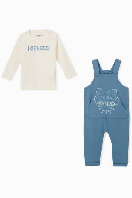 hover state of Embroidered Logo Dungarees Set in Organic Cotton  