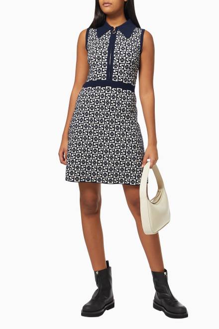hover state of A-line Polo Dress in Jacquard Knit