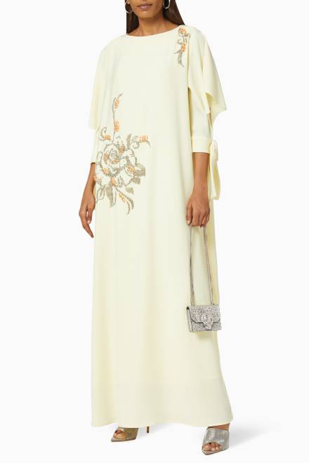 hover state of Floral Embroidered Kaftan in Crepe   