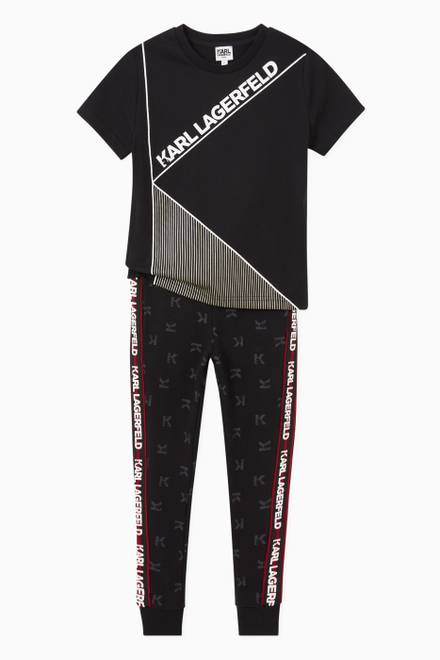 hover state of Karl Lagerfeld Logo Tape Sweatpants in Jersey    