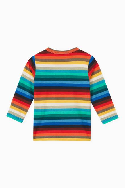 hover state of Multi-stripe Long Sleeve T-shirt in Cotton Blend
