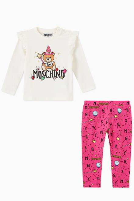 hover state of Logo Bear Print T-shirt and Trousers Set in Cotton