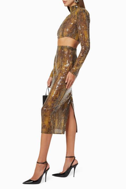 hover state of Python Print Midi Skirt in Embellished Sequins 