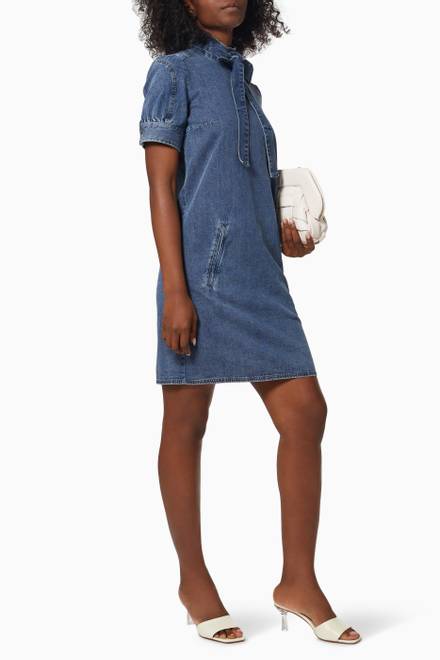 hover state of Denim Straight Dress with Removable Tie 