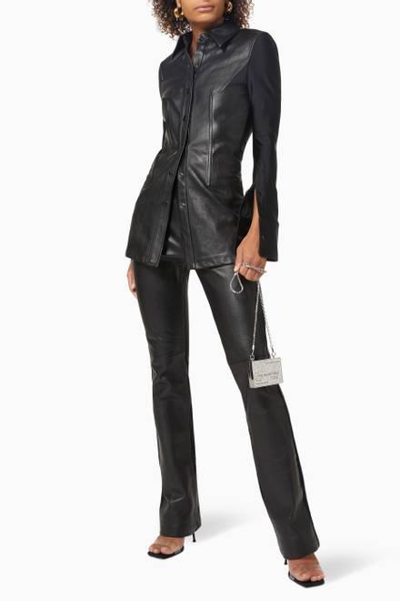 hover state of Long Corset Shirt in Leather & Active Stretch   