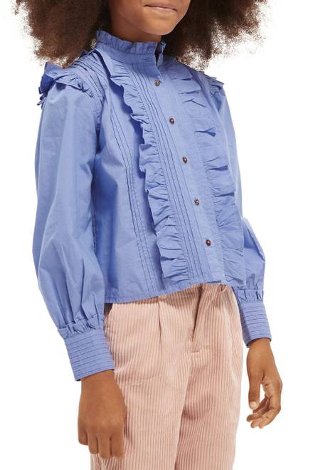 hover state of Romantic Pleated Ruffle Shirt in Organic Cotton   