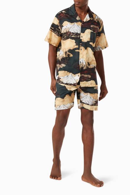 hover state of South Island Print Pyjama Shorts in Cotton      