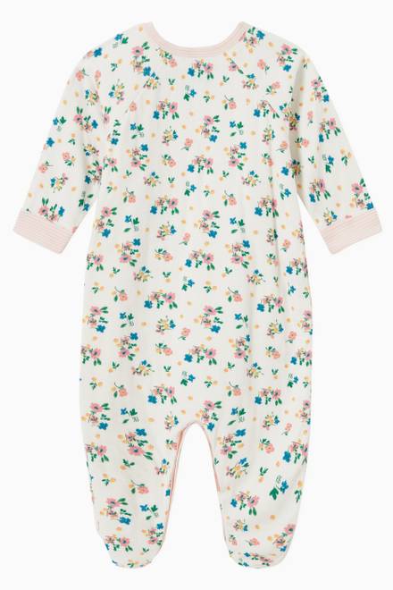 hover state of Zip-up Sleepsuit in Floral Cotton Tube Knit  