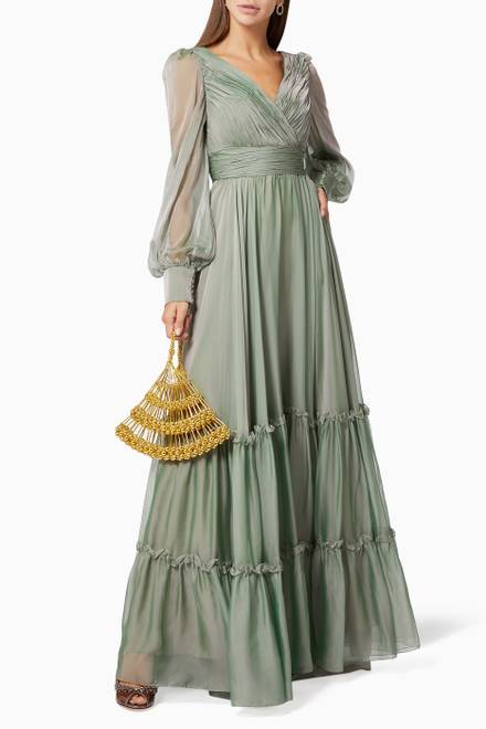hover state of Faux Wrap Tiered Gown in Chiffon