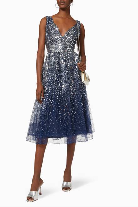 hover state of Sequin Embellished Tea-length Gown in Tulle   