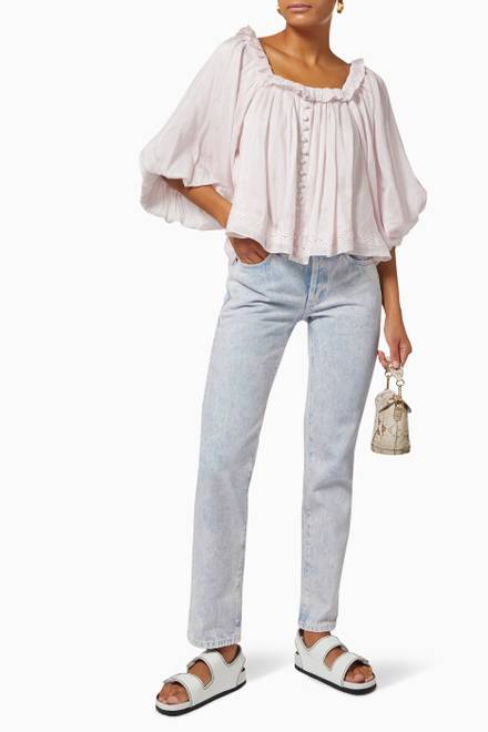 hover state of Rylee Smock Top in Linen Silk  