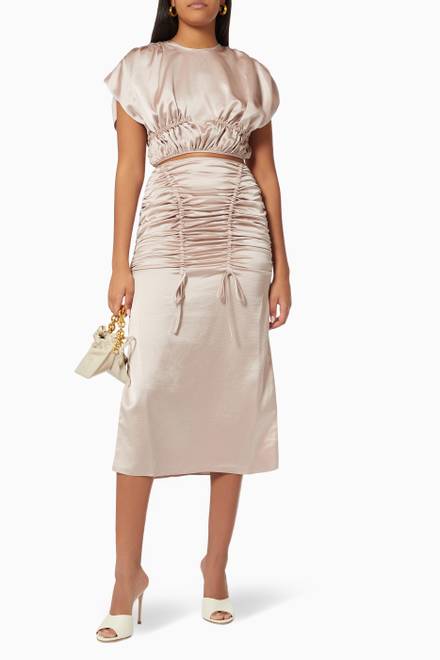 hover state of Ruched Midi Skirt in Satin 