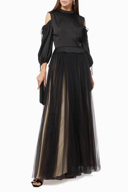 hover state of Cold Shoulder Gown in Crepe & Tulle  