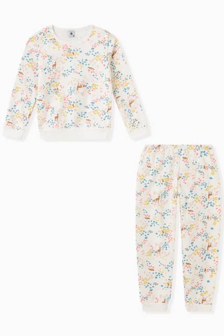 hover state of Pyjama in Floral & Deer Print Cotton Fleece 