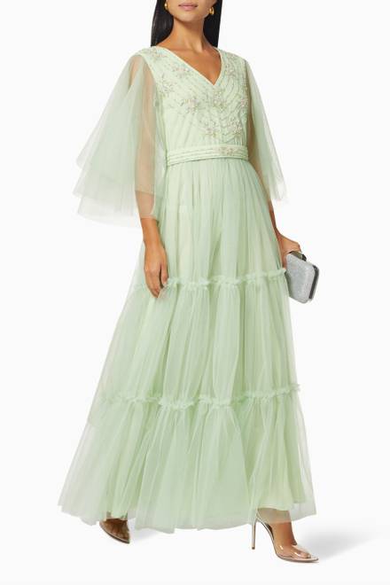 hover state of Tiered Dress in Embroidered Tulle  