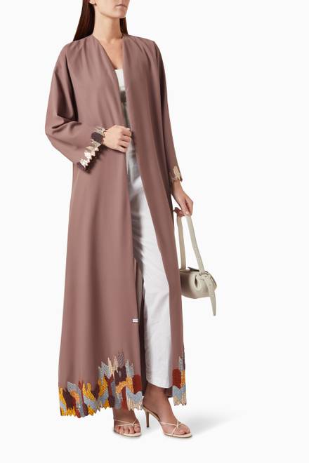 hover state of Wavy Embroidered Abaya Set in Cotton  