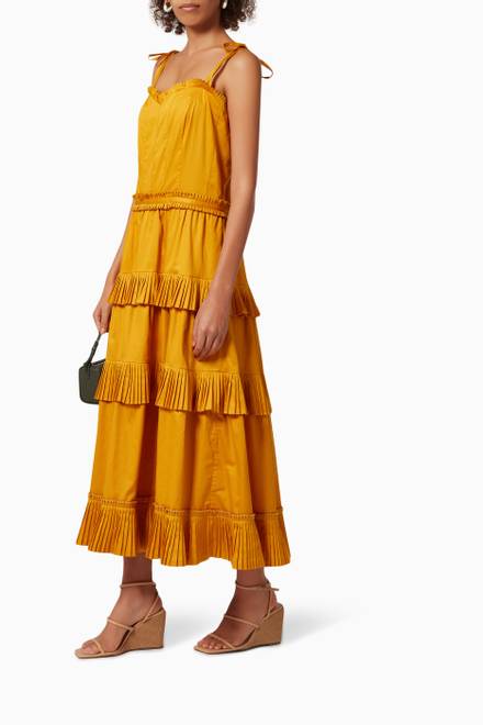 hover state of Golden Fields Pleated Midi Dress    