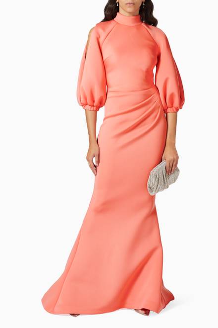 hover state of Balloon Sleeve Gown in Scuba Knit