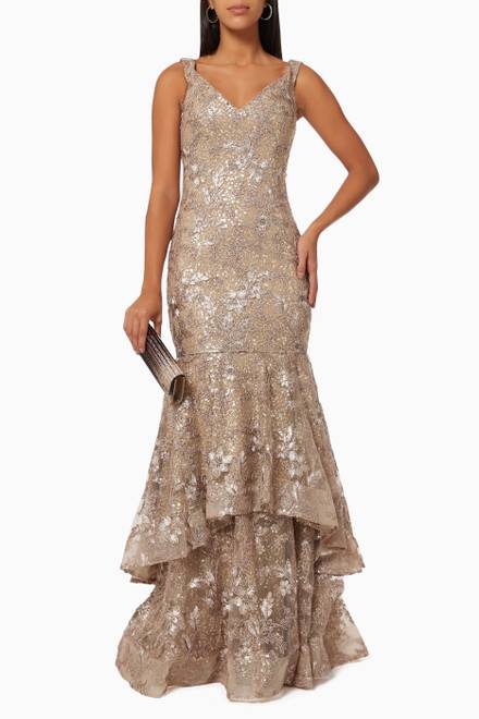 hover state of Tiered Gown in Sequin Tulle  