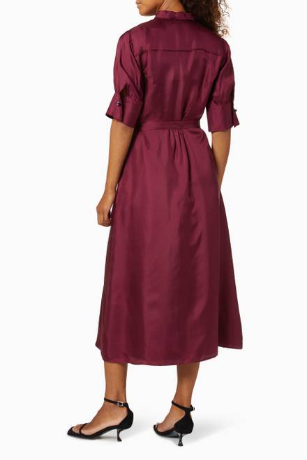hover state of Buttoned Dress with Belt in Silk Crepe  