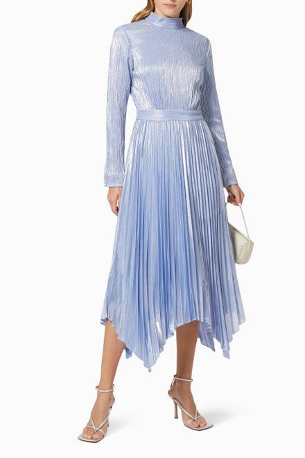 hover state of Lydia Pleated Dress in Lamé Plisse   