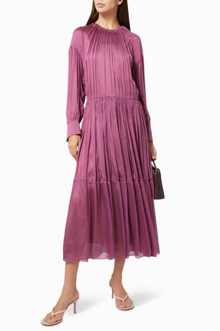 hover state of Shirred Neck Dress in Pleated Silk 