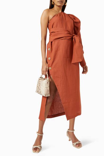 hover state of Rhea One Shoulder Dress in Linen  