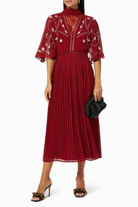 hover state of Esme Embroidered Midi Dress in Mesh  