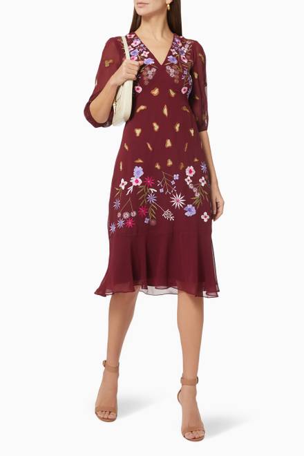 hover state of Kalila Embroidered Midi Dress  