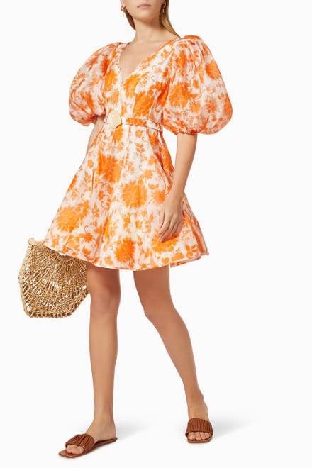hover state of Postcard Puff Sleeve Mini Dress in Linen 