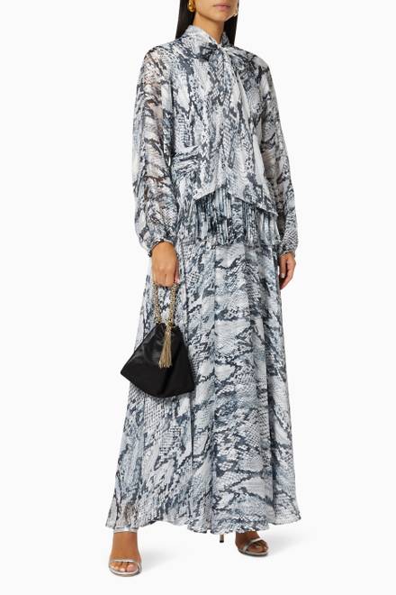 hover state of Snake Print Maxi Dress in Chiffon & Striped Lurex  