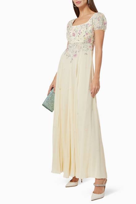 hover state of Sequin Floral Embroidered Dress in Bemberg  