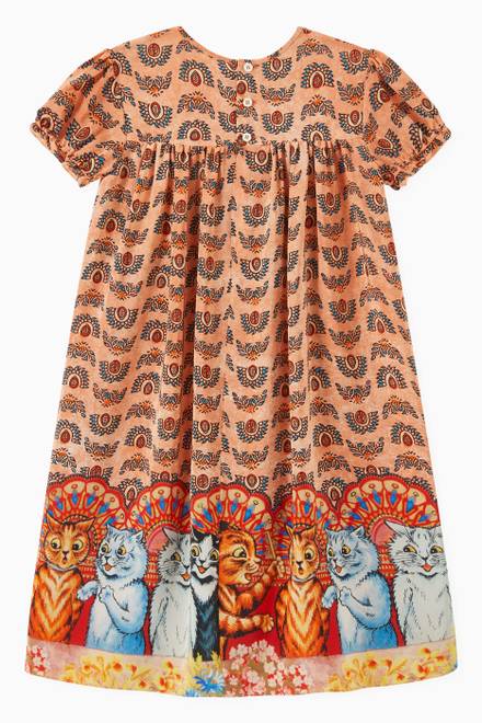 hover state of Cat Print Dress in Silk     