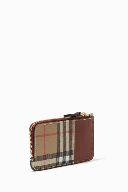 hover state of Zip Card Case in Vintage Check & Leather 