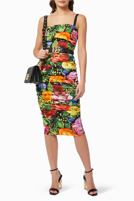 hover state of Renaissance Midi Dress in Bouquet-Print Charmeuse  