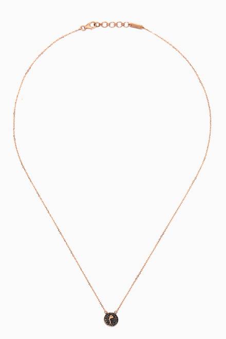 hover state of Mina "M" Round Black Diamond Necklace in 18kt Rose Gold   