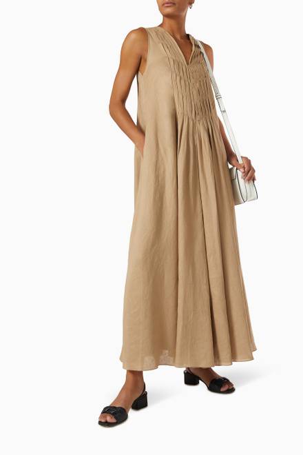 hover state of Front Pleat Dress in Linen  
