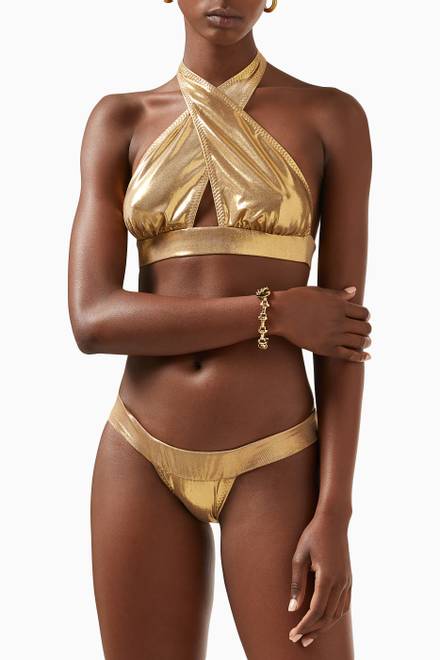 hover state of Cross Halter Bikini Top in Lamé  