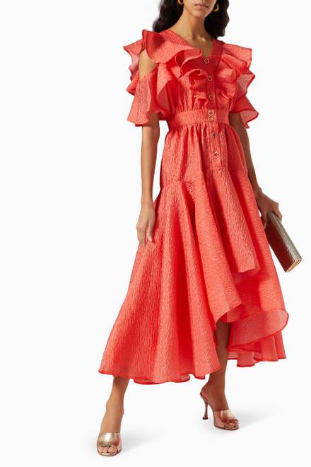hover state of Ruffled Maxi Dress in Textured Crepe 