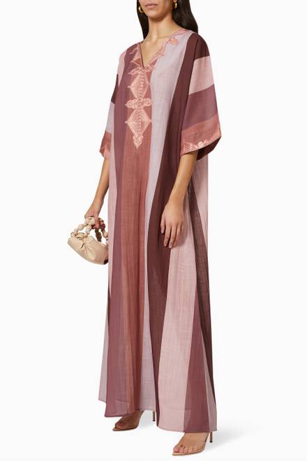 hover state of Embroidered Stripe Kaftan in Linen   