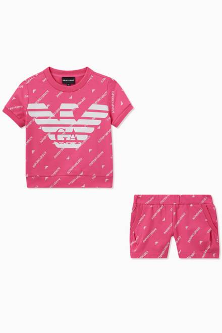 hover state of All-over Logo Print T-shirt & Shorts Set in Cotton