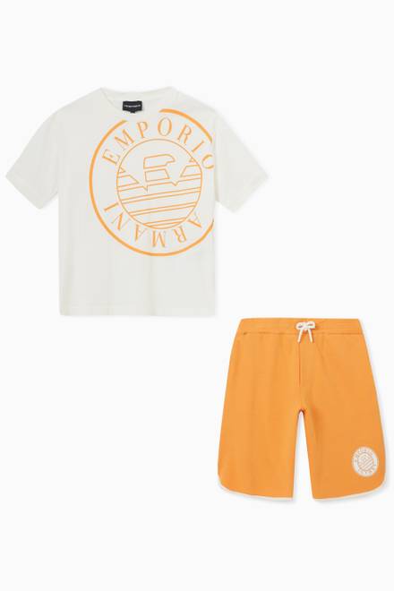 hover state of Logo Print T-shirt & Shorts Set in Cotton Jersey