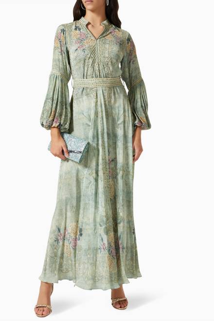 hover state of Floral Belted Maxi Dress in Georgette    