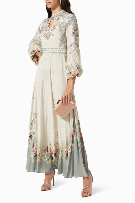 hover state of Floral Belted Maxi Dress in Georgette  