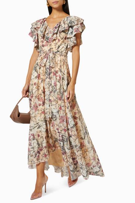 hover state of Floral Ruffle Dress in Crinkle Chiffon  