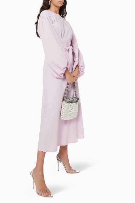 hover state of Balloon Sleeves Maxi Dress in Cotton  