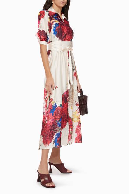 hover state of Floral Midi Dress in Crepe  