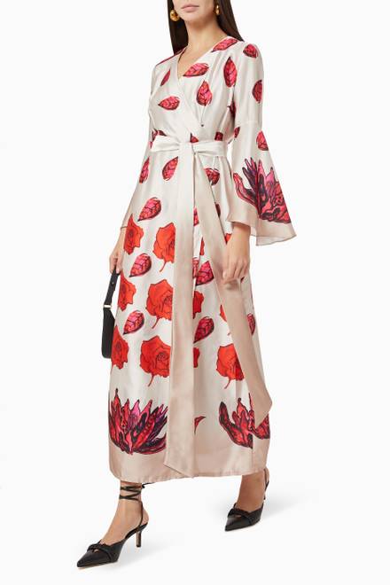 hover state of Floral Wrap-around Dress in Crepe  