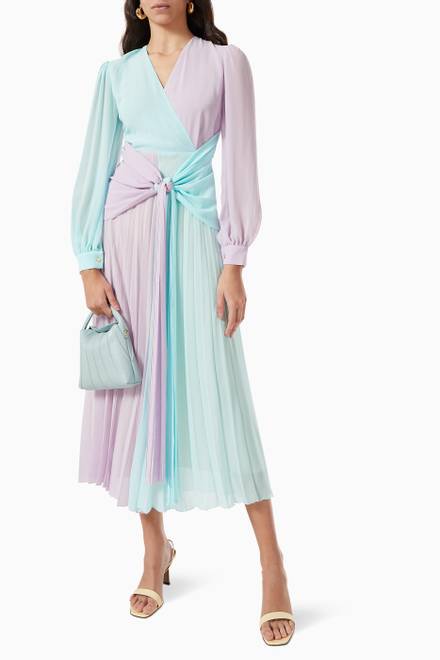 hover state of Colour-blocked Draped Maxi Dress in Chiffon    