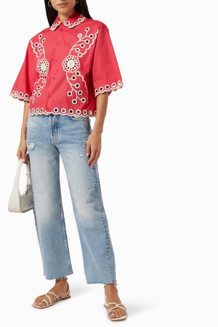 hover state of Sangallo Embroidered Top in Cotton Poplin